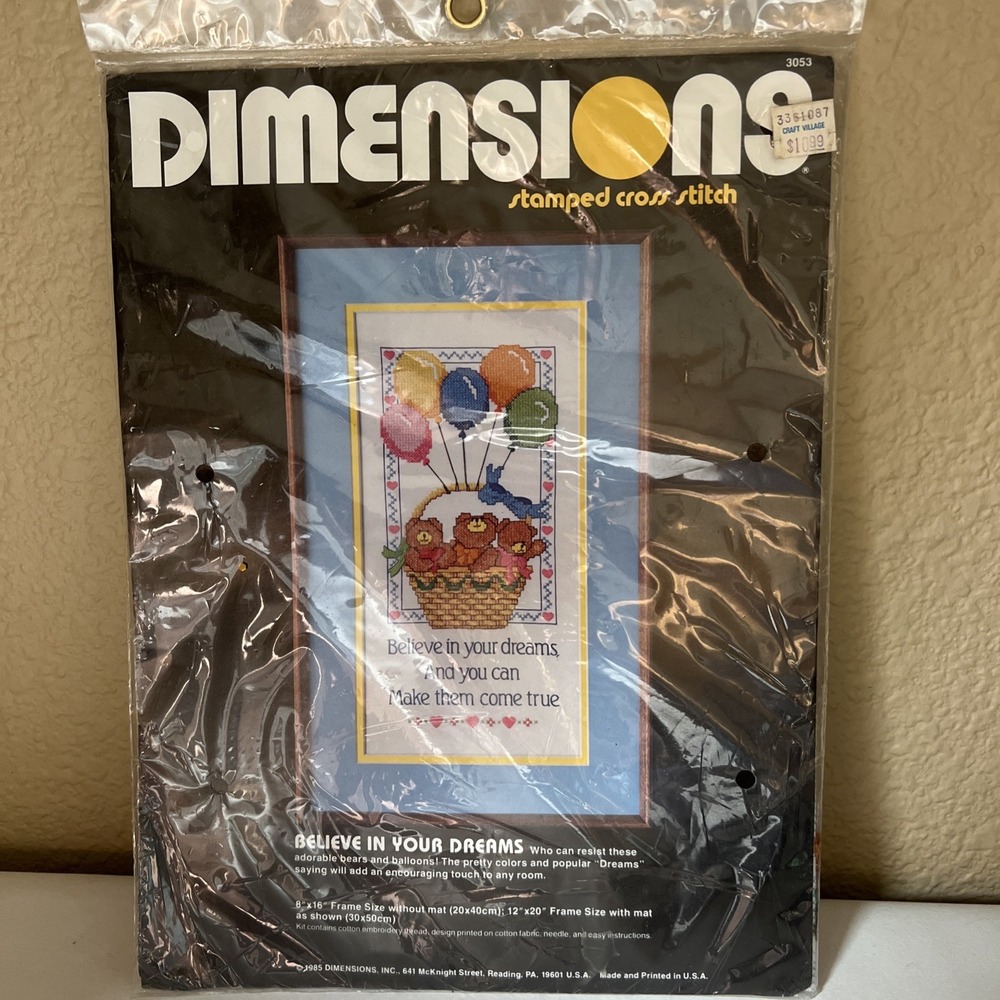 Cross Stitch Dimensions Kit Believe in Your Dreams #3053 Vintage New 1985